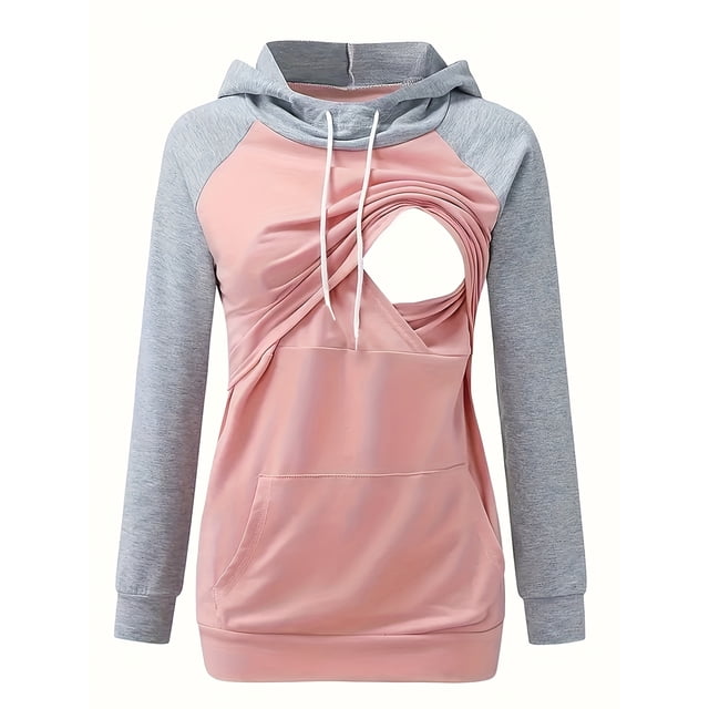 Sweat à Capuche de Maternité pour Femmes, Manches Longues, Allaitement, Grossesse, Poches Kangourou