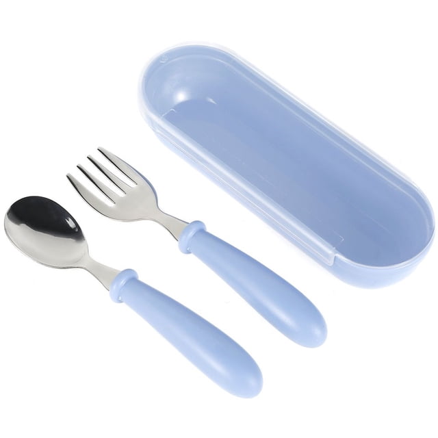 2pcs Stainless Steel Baby Tableware Set Portable Baby Spoon and Fork Set with Storage Box Cute Baby Cutlery Set Self-Feeding Learning Dishwasher Safe Baby Equipment for Child Toddler