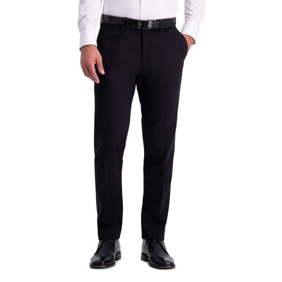 Haggar Men's Premium No Iron Straight Fit Invisible Flex Waist Plain Front Pant, Black, 38x34