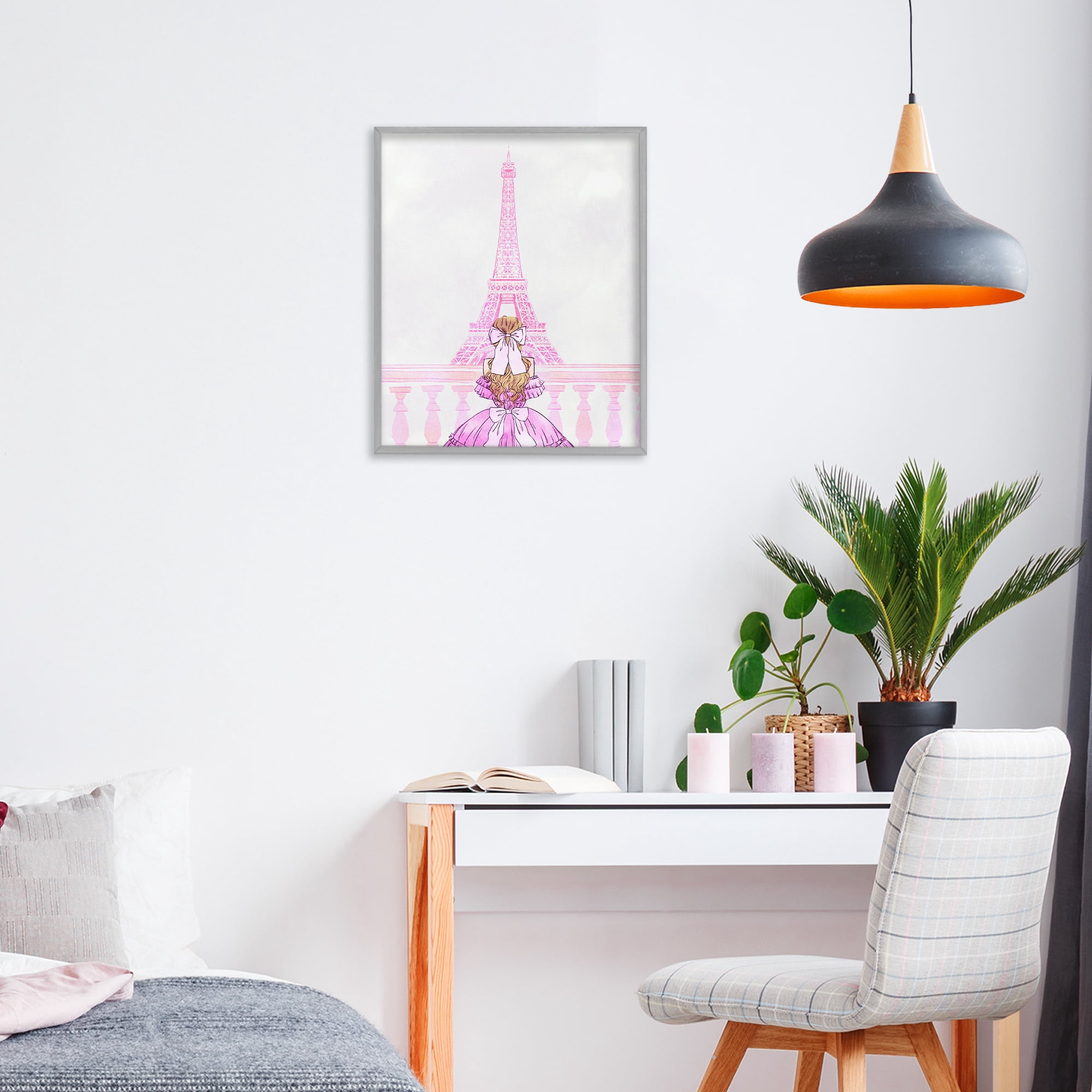 Stupell Industries Pink Gown & Eiffel Tower Gray Framed Giclee Art, design by Ziwei Li