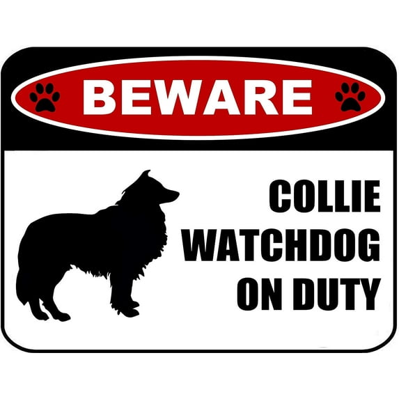 PCSCP Beware Collie Watchdog On Duty (Silhouette) 11.5 inch x 9 inch Laminated Dog Sign