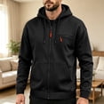 thumbnail image 6 of fnnxeal Mens Sweatshirts Solid Long Sleeve Fall Zipper Casual Hoodie Black Sweatshirts for Men Size L, 6 of 9