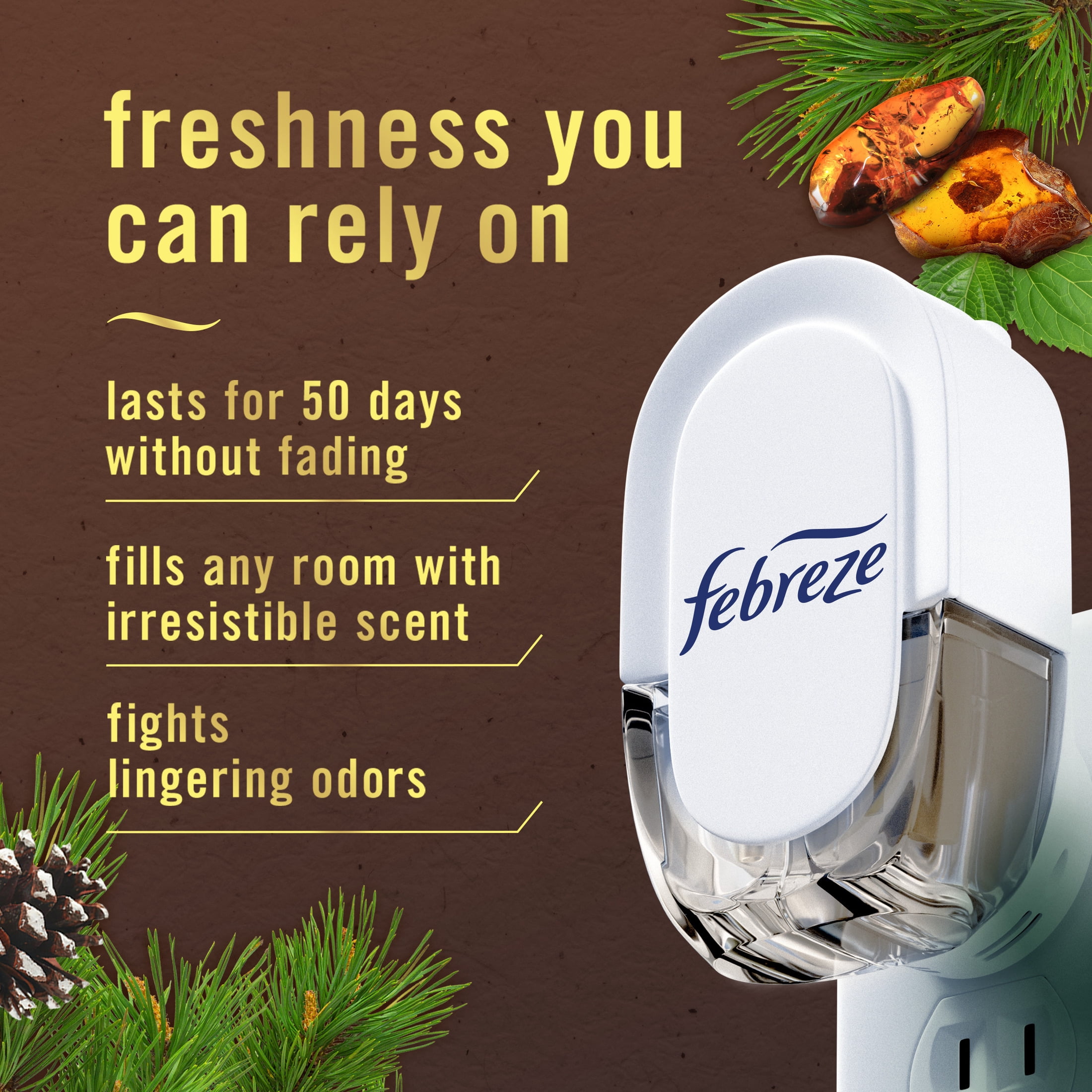 (6 pack) Febreze Plug In Air Freshener, Odor-Fighting Scented Oil Refill, Cozy Campfire, 2 count