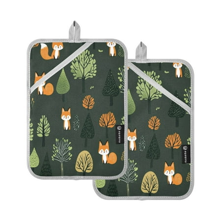 

Foxes in The Forest Square Insulation Pads 2 Piece Heat Resistant 338 Degrees F Oven Mitts for Kitchen Table BBQ Microwave and Other Cooking Occasions