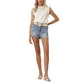 thumbnail image 2 of INSPIRAR CHIC Blusas de Mujer de Verano con Mangas Cortas Fruncidas, Cuello Redondo Casual, Ajuste Slim, Talla XS, Blanca, 2 of 6
