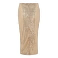 thumbnail image 3 of CUZIBR Women Bodycon Midi Skirts Sequin Split Slim Fit Solid Color Stylish High-Waist Long Pencil Skirt Office Stretchy Summer Casual Club Going Out Casual Dailywear,Gold,XL, 3 of 3