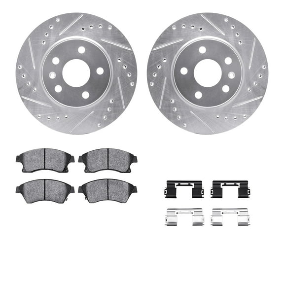 Dynamic Friction Company Front Brake Rotors-Drilled and Slotted-Silver with 5000 Advanced Brake Pads includes Hardware 7512-47023