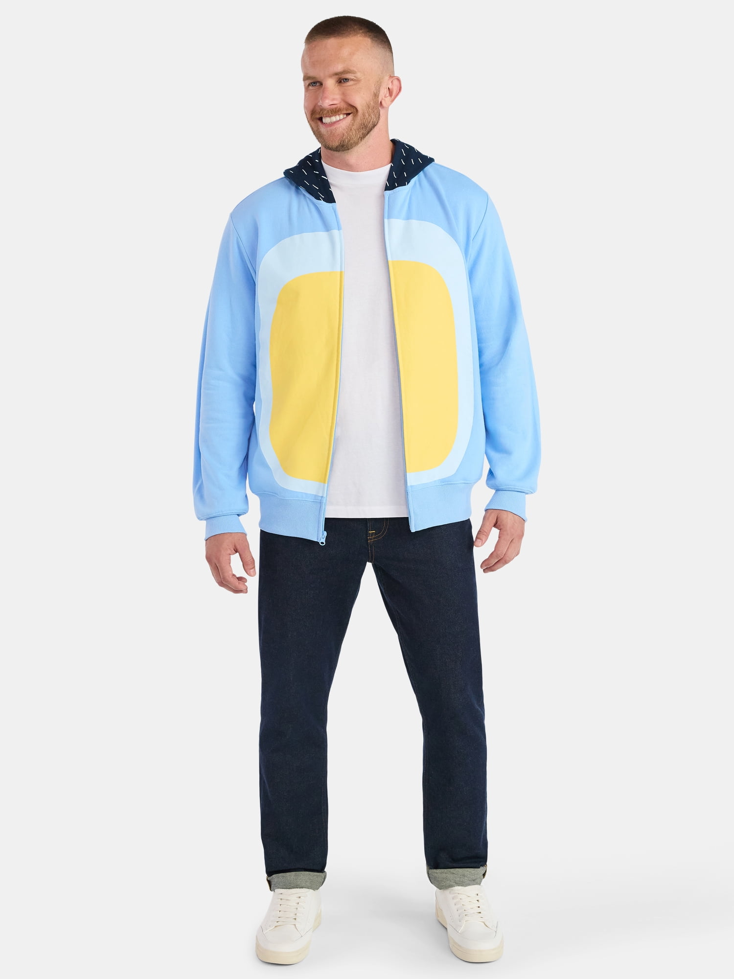 Bluey Men's and Big Men's Bandit Halloween Cosplay Zip Hoodie, Sizes S-3XL