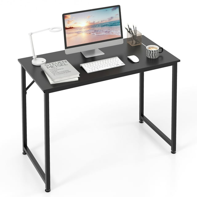 Giantex 40” Home Office Computer Desk, Modern Simple Writing Study Desk, Metal Frame Gaming Desk, Laptop PC Workstation, Black