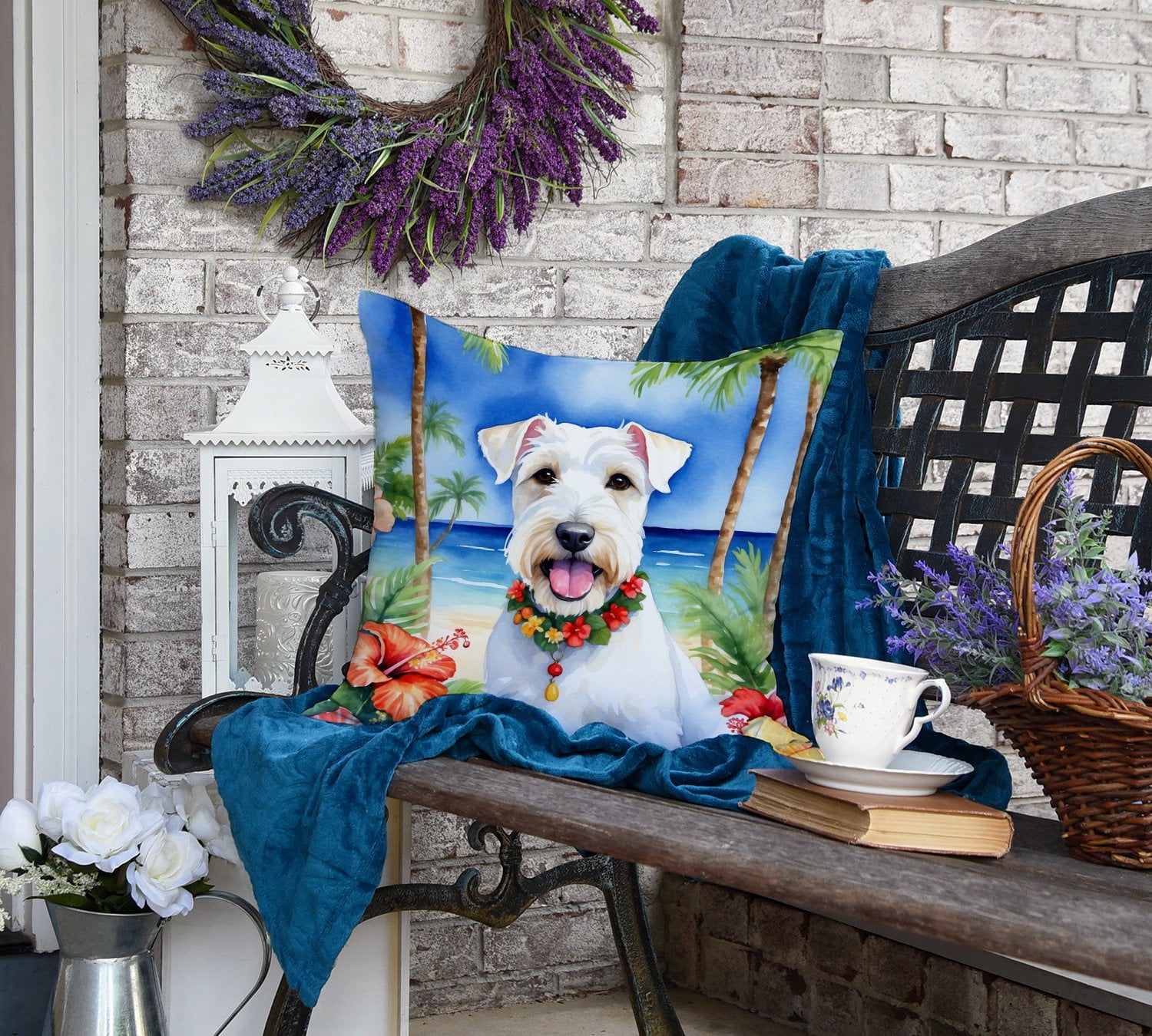Sealyham Terrier Luau Throw Pillow 18 in x 18 in