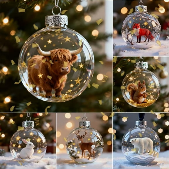 2026 Wildlife Wonders Collection Crystal Glass Ornament, Vivid 3D Animal Christmas Decoration, Clear Plastic Xmas Balls, Luxury Winter Tree Decor Sparkling Star Accents,Holiday Ornaments(Squirrel)