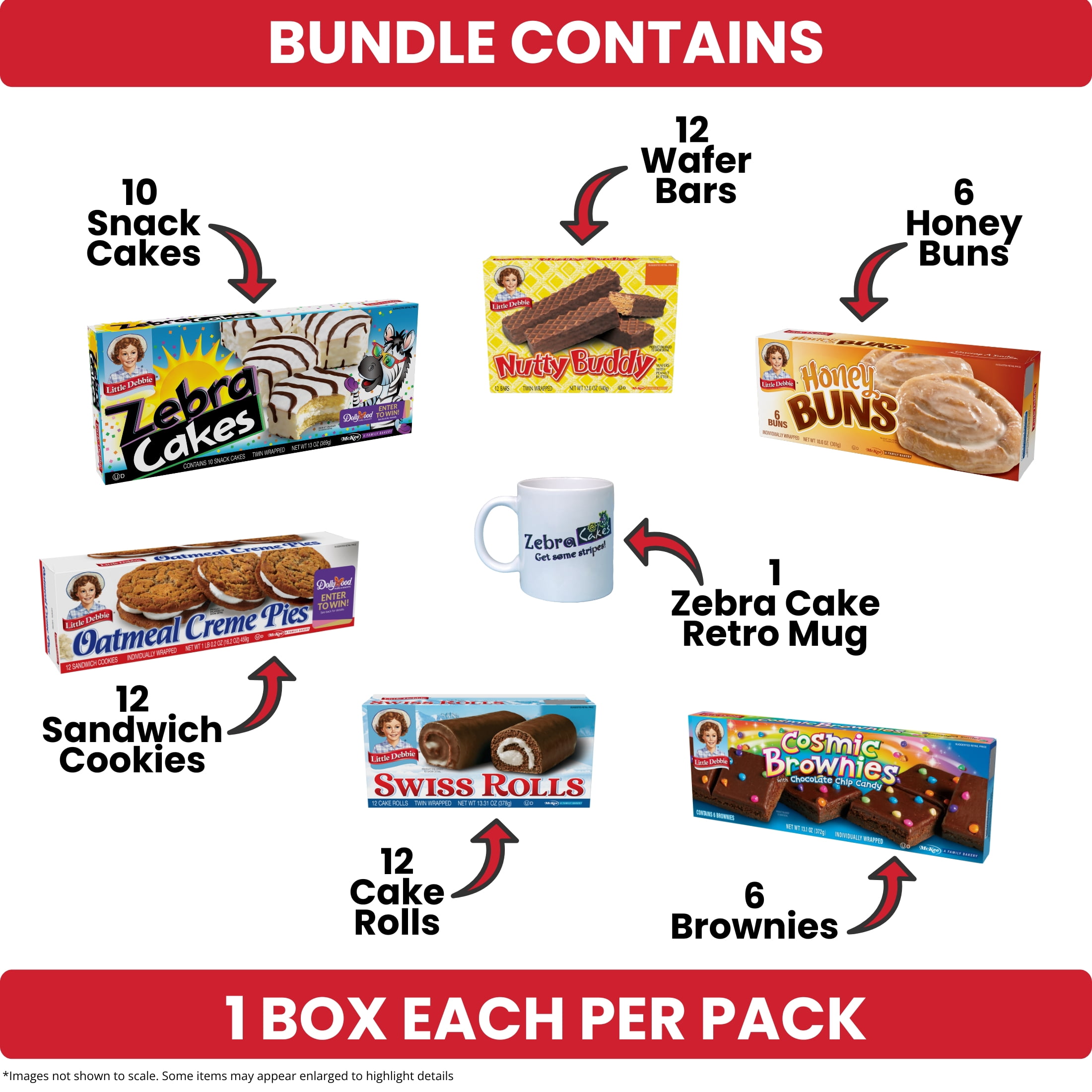 Little Debbie Ultimate Snack Bundle, 6 Box Variety Pack with 1 Retro Zebra Cake Ceramic Mug
