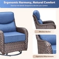 thumbnail image 6 of Giantfurnni Luxury Outdoor Swivel Rocker Patio Chairs of 2 with 6 Inch Thick Cushions and Side Table, 3PCS High Back Wicker Patio Furniture Set for Porch, Balcony, Deck in Brown Wicker Blue Cushions, 6 of 12