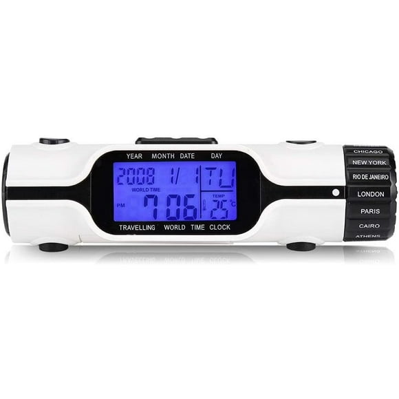Flashlight LED Digital World Time Travel Alarm Clock Multi Time Zone Thermometer Outdoor with Backlight Display