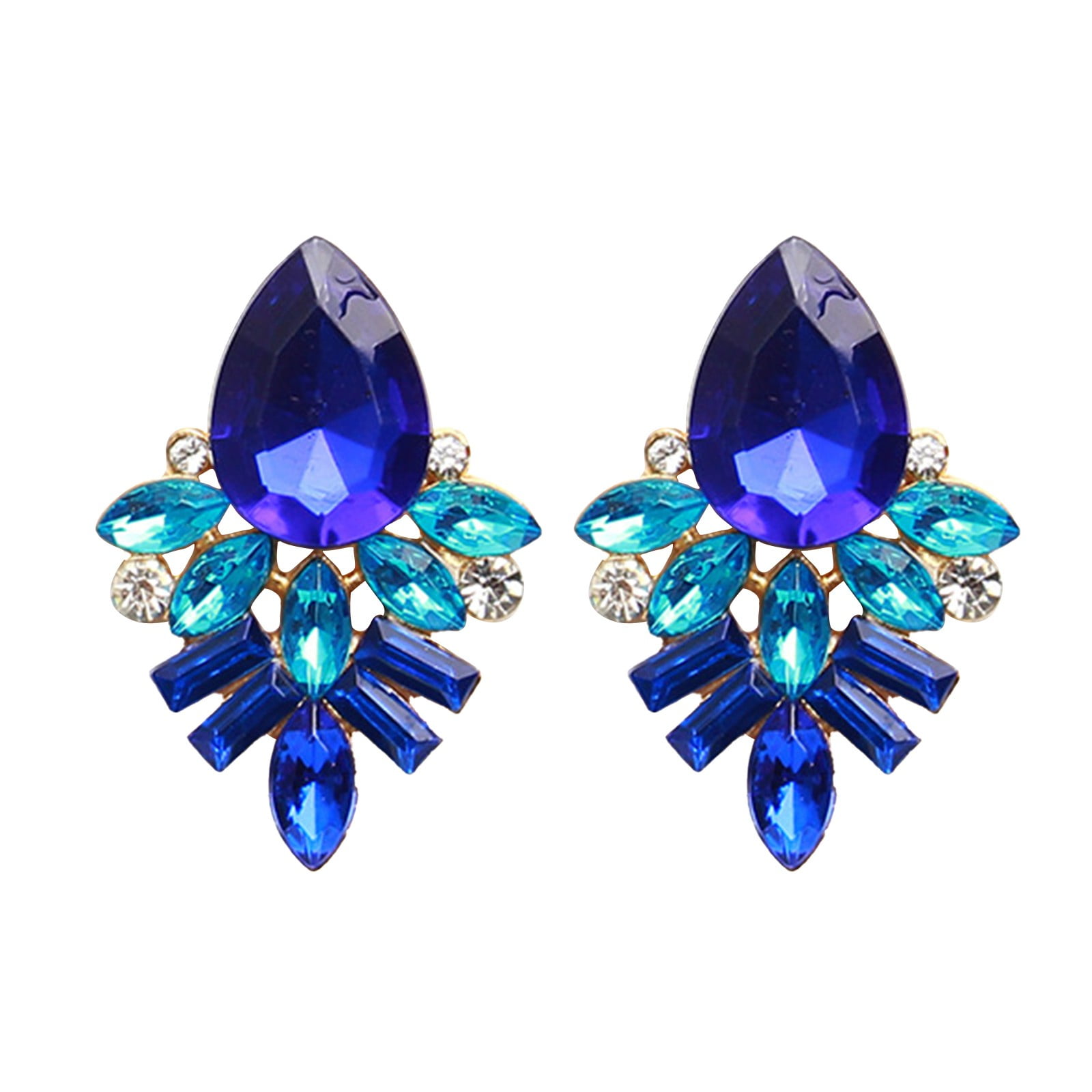 Vintage Women Rhinestone Crystal Symmetry Alloy Flower Ear Stud Earrings Jewelry