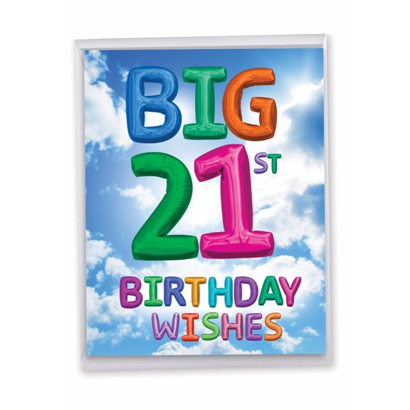 1 Large Happy Birthday Greeting Card (8.5 x 11 Inch) - Inflated Messages Milestones 21 J9395MBG-US