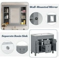 thumbnail image 4 of 36" Bathroom Vanity with Integrated Resin Sink and Mirror Cabinet, Freestanding Single Basin Vanity Set with 2 Soft Closing Doors & 2 Drawers, Wood Bathroom Cabinet Combo with Concealed Storage, Grey, 4 of 7
