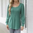 thumbnail image 2 of miqiqism Women's Solid Pleated Sweatshirts Casual Crew Neck Tunic Shirts Juniors Trendy Loose Long Sleeves Blouses Fashion Irregular Hem Pullover Clothes,Green,X-Large, 2 of 6