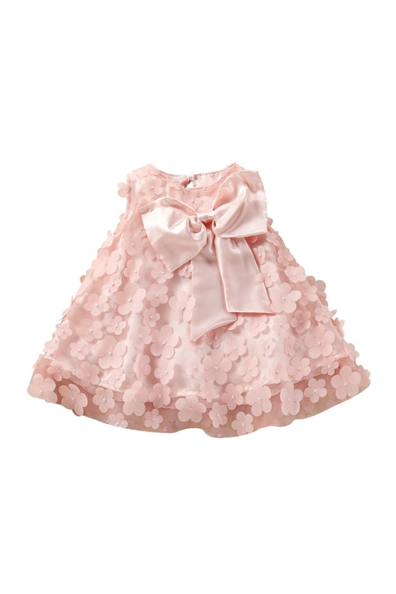 0-3Y Girls Sweet Dress Baby Summer Clothing Sleeveless Flower Mesh Layered Bowknot A-line Dress Toddler Princess Dresses