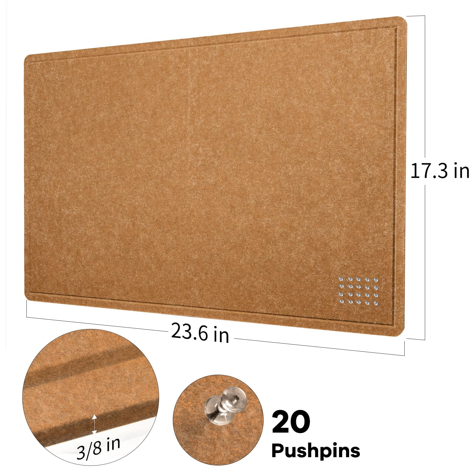 Bulletin Board  24 X 18 Inches Felt Decorative Pin Cork Alternative For Wall Foldable Photo Self-adhesive Vision Mood With 20 Pushpins - Apricot