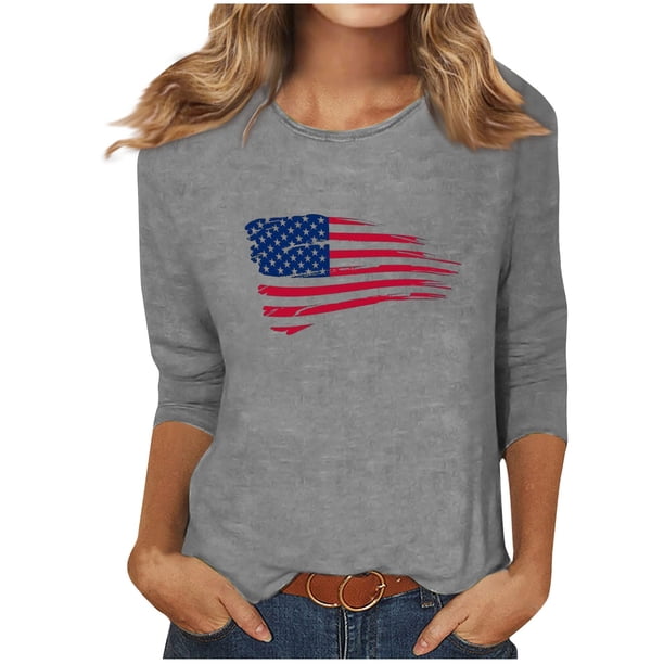 Blusas para Mujeres Casual 3/4 Manga Cuello Redondo Impreso Suelto, Mujer 3/4 Manga Tops Y Blusas para Diario