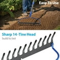 thumbnail image 5 of Garden Bow Rake,Heavy Duty Garden Rake 5ft Long Stainless Steel Handle with 14 Tines Thatch Rake,Professional Lawn Rake to Collect Leaf & Poop Among Yards, 5 of 6