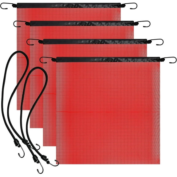 4 Pack Safety Flags with Wire Loop, 18 x 18 Inch Red Warning Flags for Truck Loads, Oversize Load Flags Mesh Safety Flags for Truck and Pedestrian Crossings