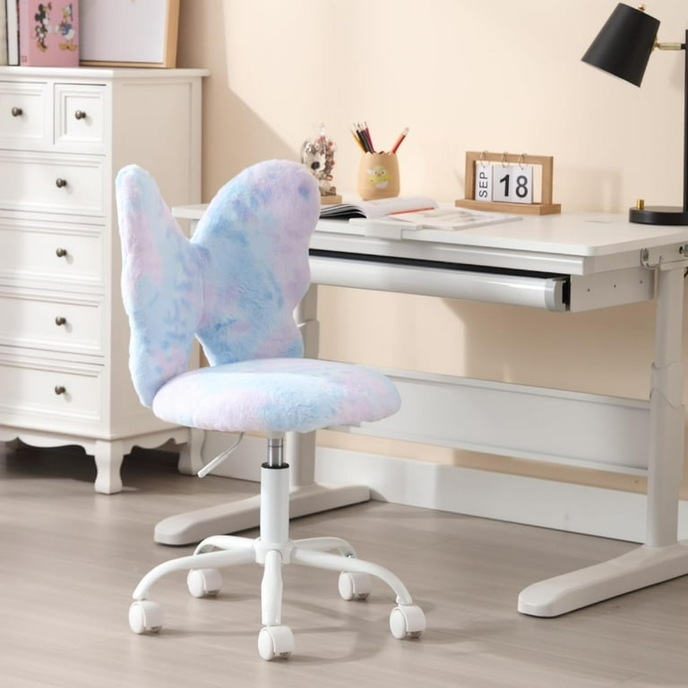 Kids Desk Chair Faux Fur Study Chair for Teenage Girls Adjustable Heart Shaped Kids Vanity Chair for Bedroom Reading Living Room Small Cute Student