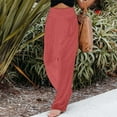 thumbnail image 5 of Women's Plus Size Loose Fit Casual High Empire Waist Solid Color Cotton And Linen Wide Leg Sweatpants with Pockets ,Red, 5 of 5