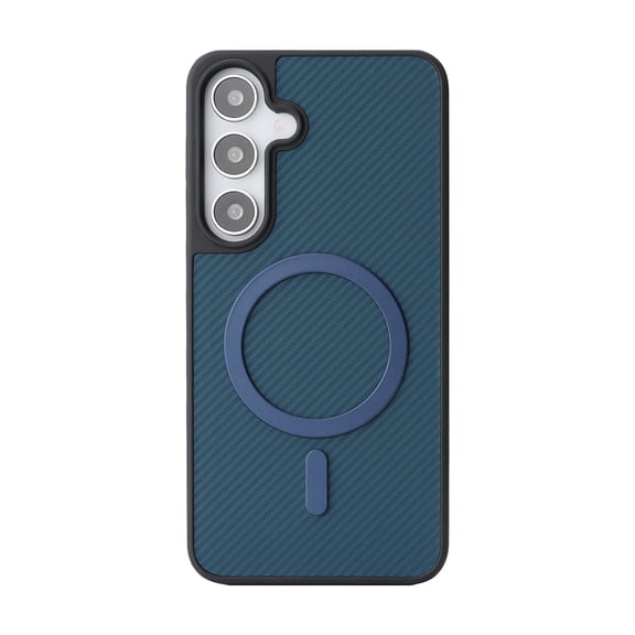 For Samsung Galaxy S23 Magnetic Phone Case,Fiber Pattern PU Leather Back,Compatible with Mag-Safe,Shockproof Anti-fall Drop Protection Anti-Scratch Ultra Slim Durable Phone Case,Blue