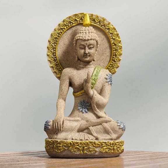 JONJUMP Buddha Statue Thailand Buddha Sculpture Sandstone Hand Made Buddhism Hindu Fengshui Figurine Meditation Home Decor