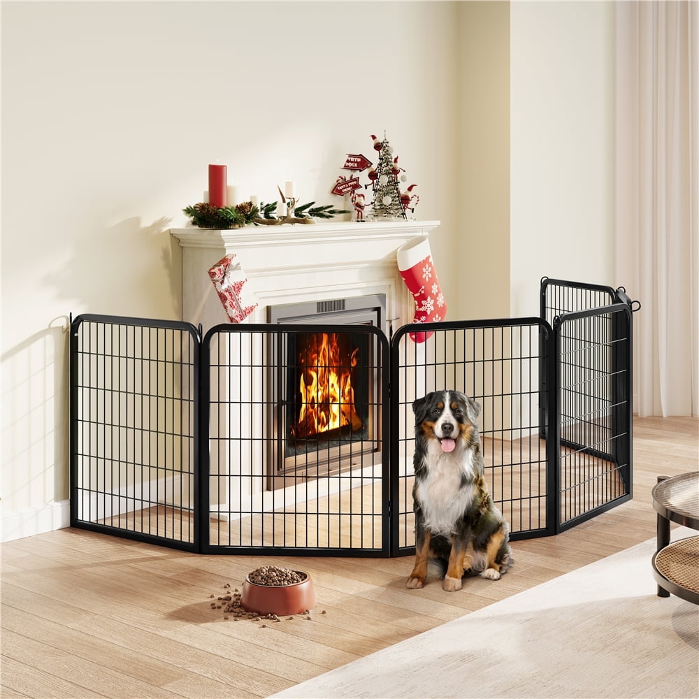 Yaheetech 31.5" H 6-Panel Portable Steel Pet Playpen with Door for Camping, Black