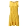 thumbnail image 4 of Wirdiell Women Dresses Fashion Round Neck Sleeveless Polka Dot Loose Large Swing Ruffle Beach Dress Sundresses Yellow XXL, 4 of 5