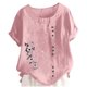 thumbnail image 2 of Xuyuer Women's Spring And Summer Block Print Round Neck Button Short Sleeve Casual T-Shirt, 2 of 5