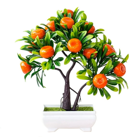 Farfi Plastic Artificial Orange Tree Bonsai Faux Plant Fake Potted Flower Home Office Garden Decor (Orange)