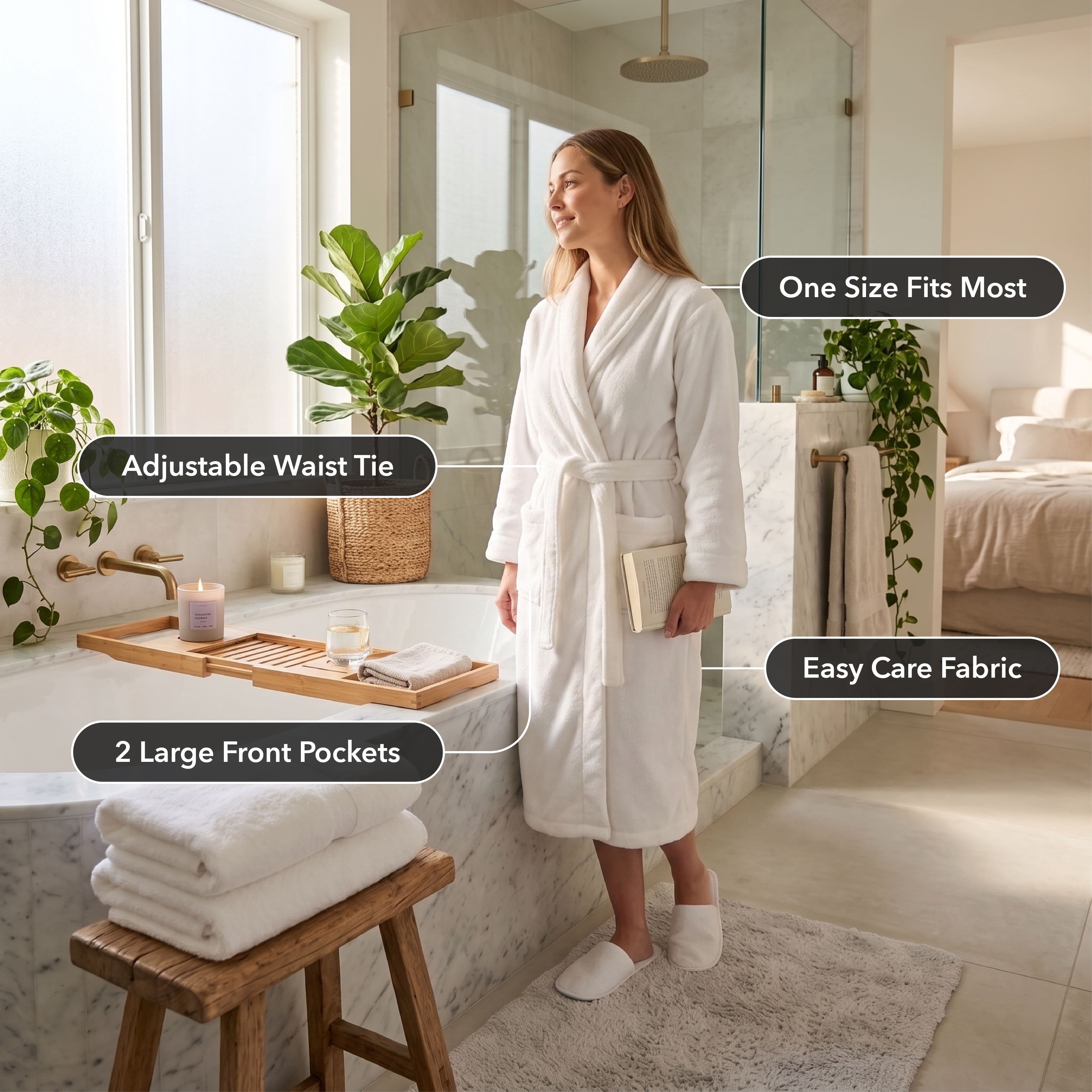 OVENTE Coral Fleece Bathrobe with Slipper Set, White BRFS1047W | Soft and Absorbent Robe for Men and Women, Lightweight, Unisex, Perfect for Spa or Bathroom Accessories and Home Essentials
