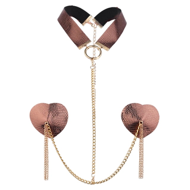 Cadena para el pecho,Fiesta de cadenas corporales con forma de corazón y pezoneras,Cadena para el pecho de mujer de cuero sintético práctica,Pegatinas para cubrir el pecho,moda