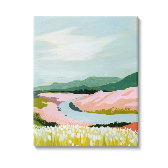 Stupell Industries Pastel Mountain Stream Landscape Painting Gallery Wrapped Canvas Art Print Wall Art, 16 x 20