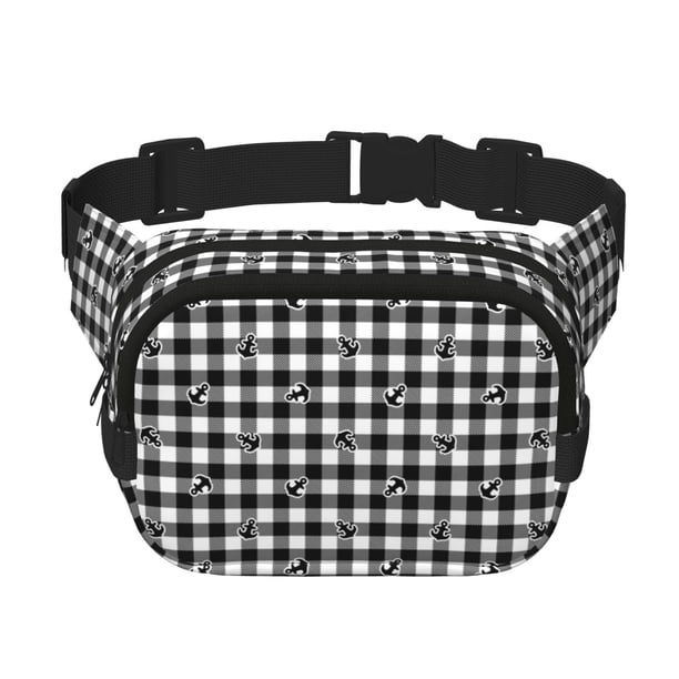 Fotbe Black Tartan Plaid Cangurera Cuadrada con Estampado de Doble Capa, Bolsa de Cintura Ajustable Mini para Hombres y Mujeres