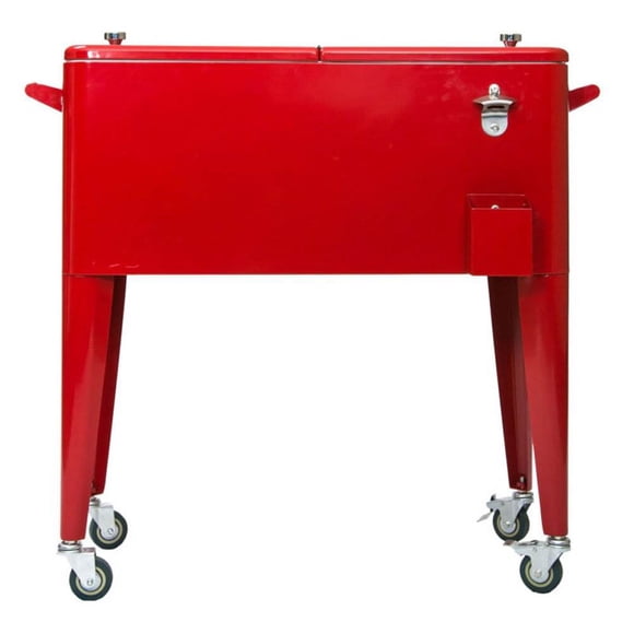 Permasteel 80 Quart 110 Can Powder Coated Steel Insulated Patio Cooler Cart, Red
