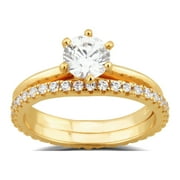 Arista 2.88 ct Round Swarovski Diamond Solitaire Bridal Set in Yellow Plated Sterling Silver