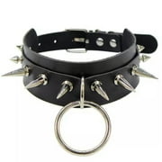 EOEMY Gothic Punk Black Pu Leather Spiked Rivet O-Ring Collar Stud Choker Necklace-Triple-Row Rivet 42Cm