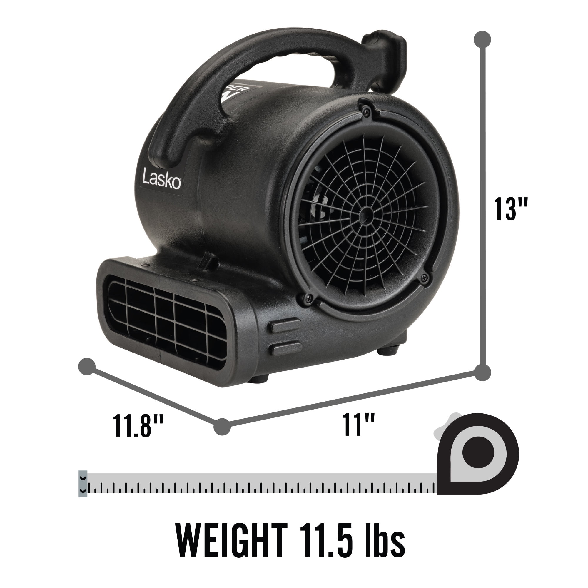 Lasko 13" Super Fan Max 3-Speed Air Mover Floor Fan with Outlets, Black, SF-20-BK
