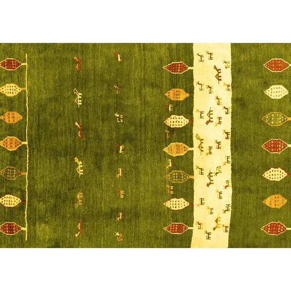 Ahgly Company Machine Washable Indoor Rectangle Abstract Yellow Contemporary Area Rugs, 5' x 7'