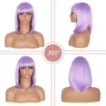 thumbnail image 4 of Pelucas de cabello sintético Yaki para mujer, pelo corto y liso de 12 pulgadas con flequillo, resistente al calor, brillo suave y Natural, color púrpura, 4 of 4