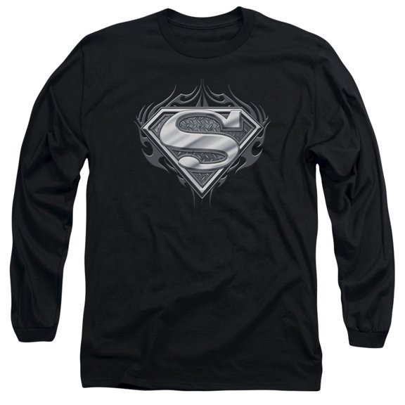 Superman Biker Metal Long Sleeve Adult 18/1 T-Shirt Black