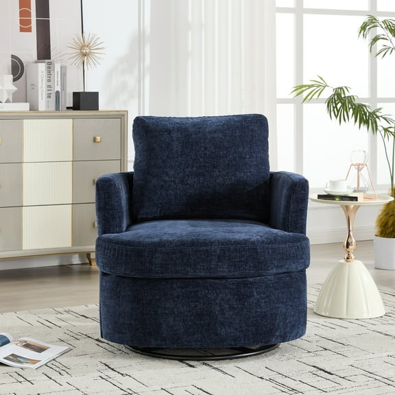 Xukmct Swivel Club Chair Accent Chair with Metal Base, Upholstered Armchair for Living Room, Bedroom, Office, Blue