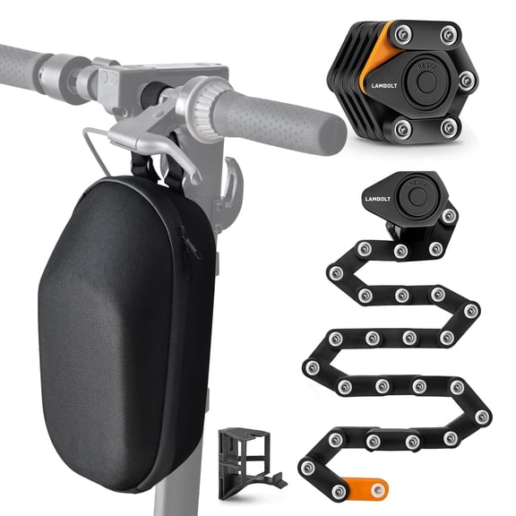 Lambolt Electric Scooter Lock - Heavy Duty Anti-Theft Folding Combination Bike Lock for Ebike | Compact Alloy Steel Security Chain Lock with Mounting Bracket & Bags