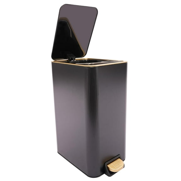 Bathroom Trash Can, Trash Can with Lid, Step Trash Bin, Kitchen Waste Bins, 3.1 Gallon Stainless Steel Garbage Can, Rectangular Step Trash Bin with Inner Bucket, for Living Room, Bedroom (Black)
