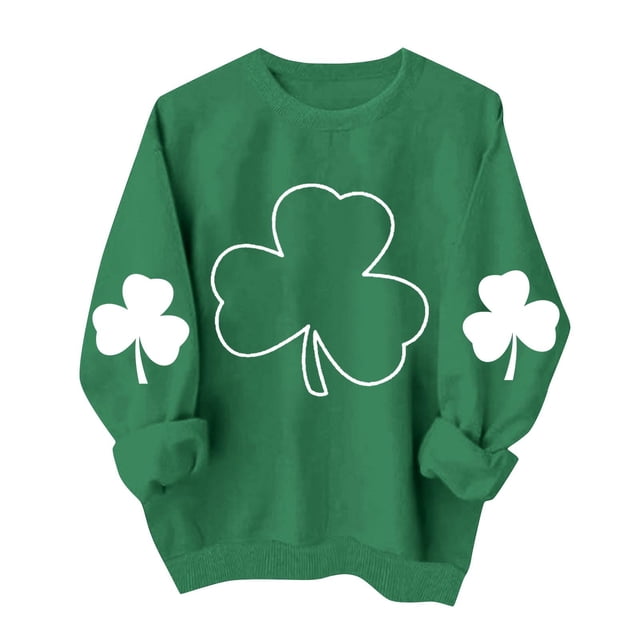 Suéteres de Manga Larga de Mujer con Cuello Redondo Impreso Suelto Casual para la Fiesta Del Día de San Patricio Y el Uso Diario